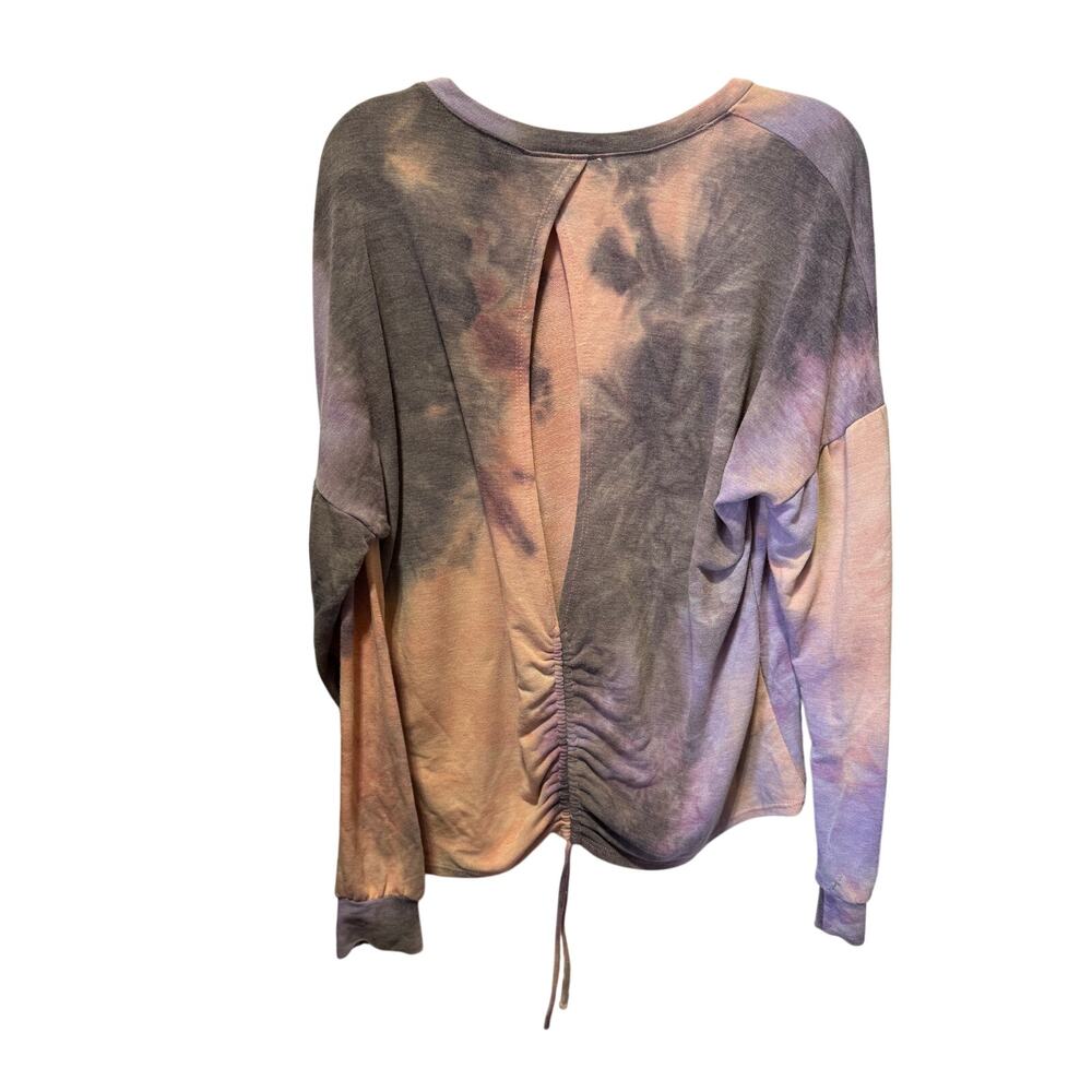 Paradiso Long Balloon Sleeve Tie Dye Top Ruched Center Open Back Size XL
